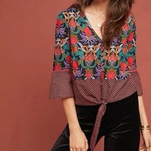 Maeve Anthropologie Carter Tie Front Blouse Size 8